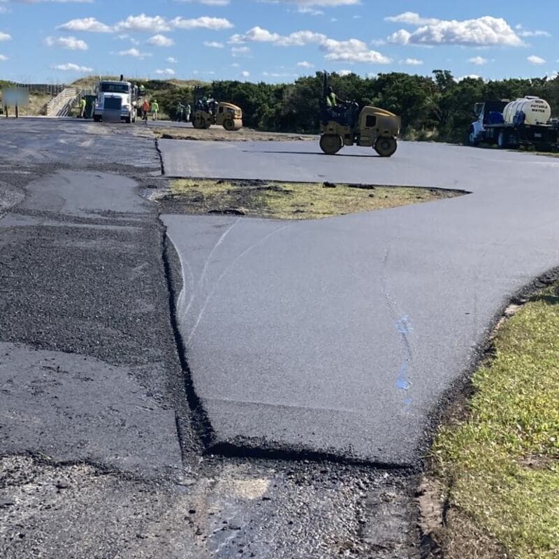 A freshly paved parking lot