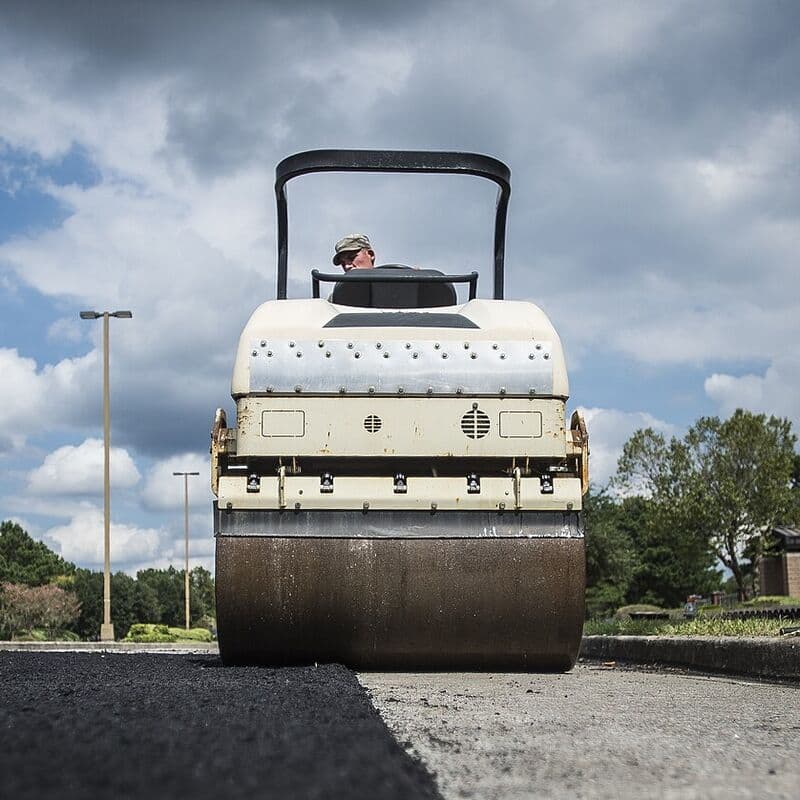 Roller compacting a fresh asphalt lift